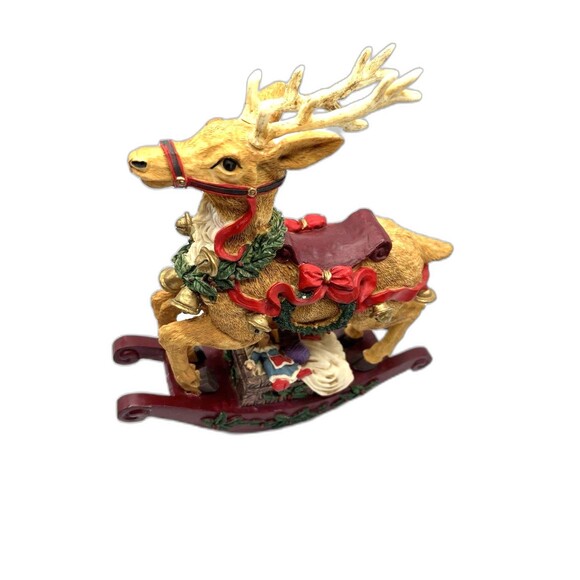 Vintage Hand Painted Christmas Musical Rocking Reindeer Plays Jungle Bells - Picture 12 of 13